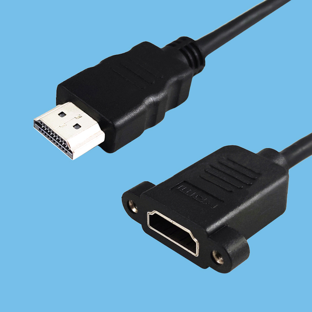 HDMI Male - Female Connector Nickel plated shell Female end with nut for extension connection fixing, size 0.3MT ~ 3.0MT Black outer cover