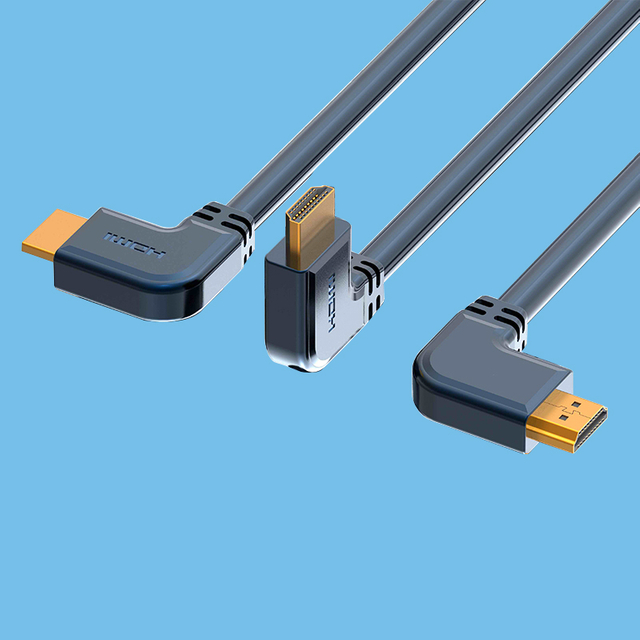 HDMI Male - Male Connector Gold Plated Shell 90 Degree Formed Size 0.3MT ~ 3.0MT Gray