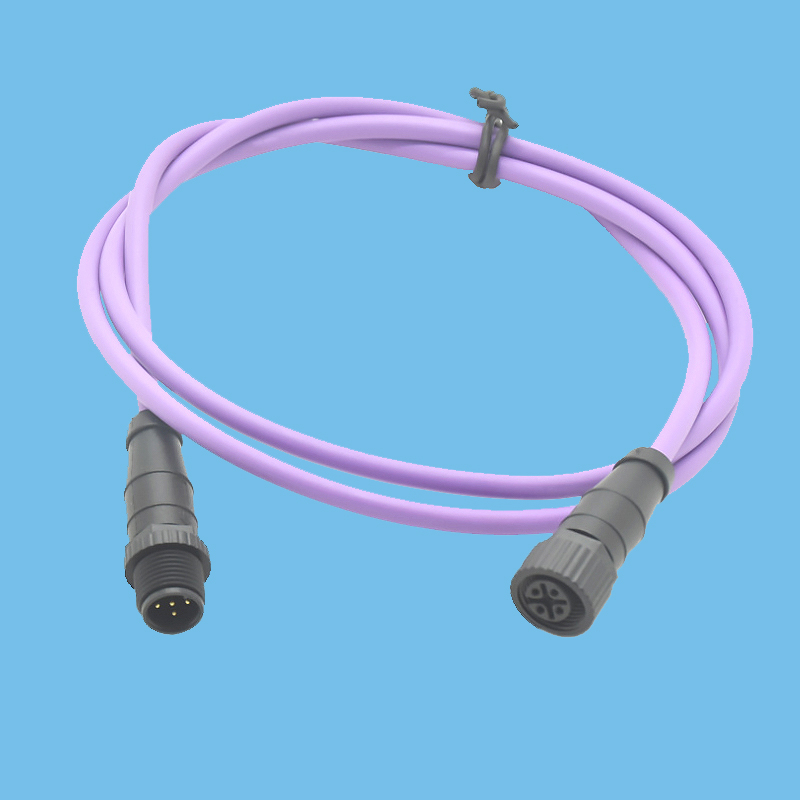 M12 4PIN all plastic housing connector waterproof IP68 wire halogen free purple